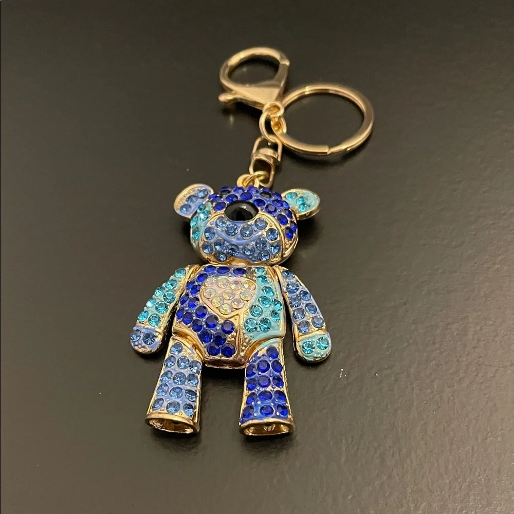 Blue Crystal Teddy Bear Bag Charm - Keychain NWT